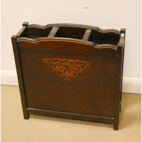 197 - 1930's oak panel stick stand and contents of walking sticks and umbrellas