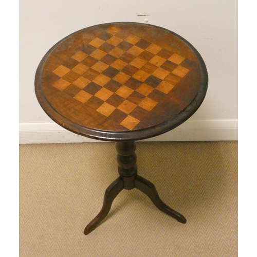 294 - Victorian mahogany chess top occasional wine table on a tripod base