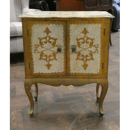 330 - A pair of oval cream and gilt painted two drawer bedside cabinets and a small two door similar cupbo... 