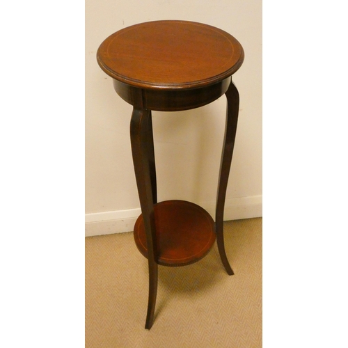 344 - Two tier circular Edwardian inlaid mahogany plant pedestal