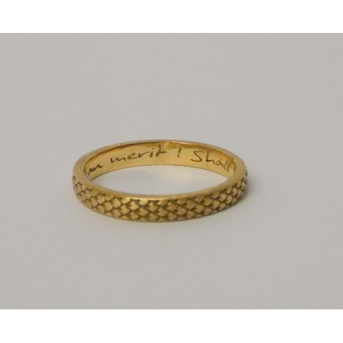 444 - A gold posy ring inscribed 'If I shall merit I shall inherit 1793'. A high carat gold posy ring, of ... 