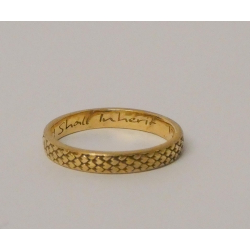 444 - A gold posy ring inscribed 'If I shall merit I shall inherit 1793'. A high carat gold posy ring, of ... 