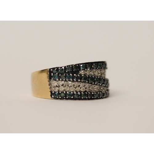 485 - A modern wide 9ct gold band pave set with coloured diamonds, hallmarked, ring size P, gross weight 7... 