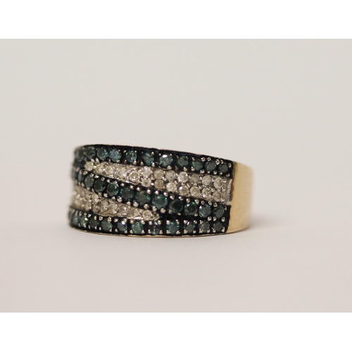 485 - A modern wide 9ct gold band pave set with coloured diamonds, hallmarked, ring size P, gross weight 7... 