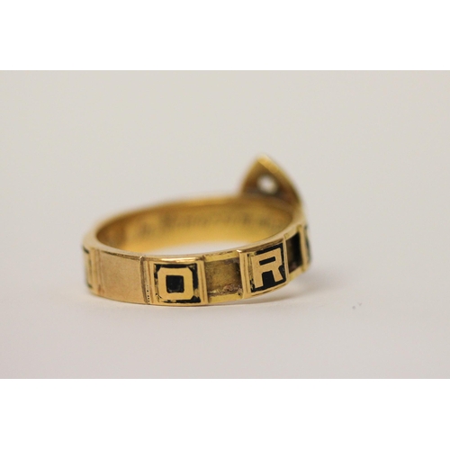 440 - 19th century 18ct gold and diamond mourning ring, set with old cut diamonds in a cross design, on ba... 