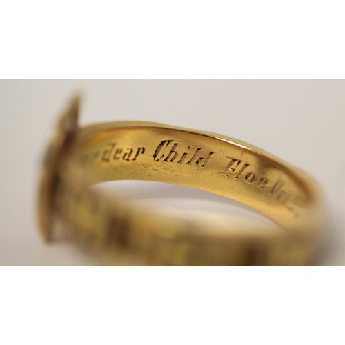 440 - 19th century 18ct gold and diamond mourning ring, set with old cut diamonds in a cross design, on ba... 