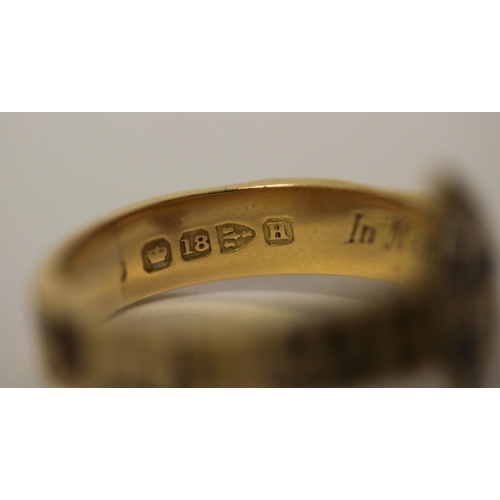 440 - 19th century 18ct gold and diamond mourning ring, set with old cut diamonds in a cross design, on ba... 