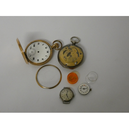 558 - A gold plated pocket watch, silver pocket watch and two wristwatches - all as found