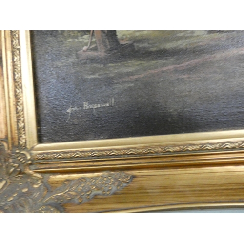 168 - A Victorian style gilt framed John Horswell picture of a country scene of horse, dogs and figures