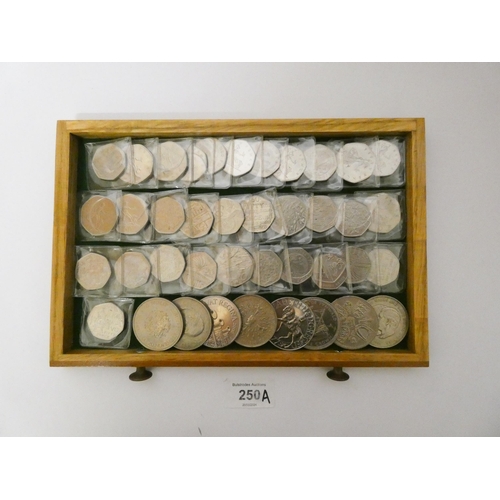 250A - An interesting collection of 50 pence coins, dates ranging from 1969 - 2010, many proof specimens, T... 