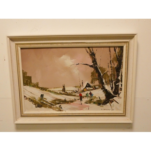 382 - George R Deakins  two impasto oil paintings in gilt frames and another painting of a snow scene