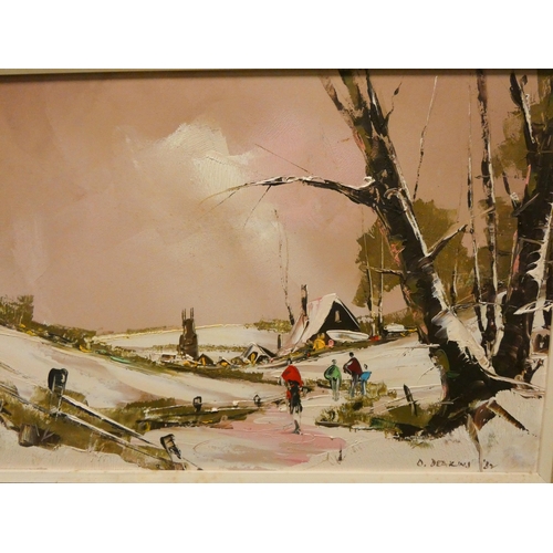 382 - George R Deakins  two impasto oil paintings in gilt frames and another painting of a snow scene