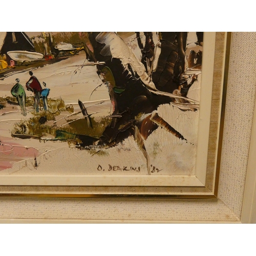 382 - George R Deakins  two impasto oil paintings in gilt frames and another painting of a snow scene