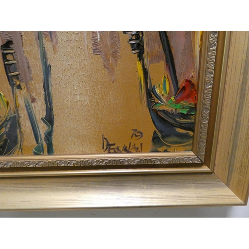 382 - George R Deakins  two impasto oil paintings in gilt frames and another painting of a snow scene