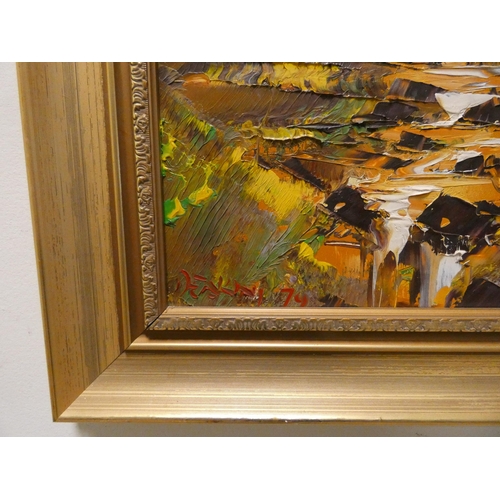 382 - George R Deakins  two impasto oil paintings in gilt frames and another painting of a snow scene