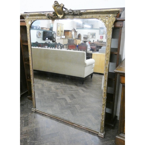 390 - Victorian gilt framed over mantel mirror, approx dimensions 5' x 4'