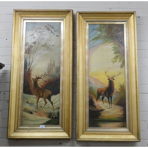 A pair of gilt framed oil paintings of stags, signed J Bucke 1904 ...