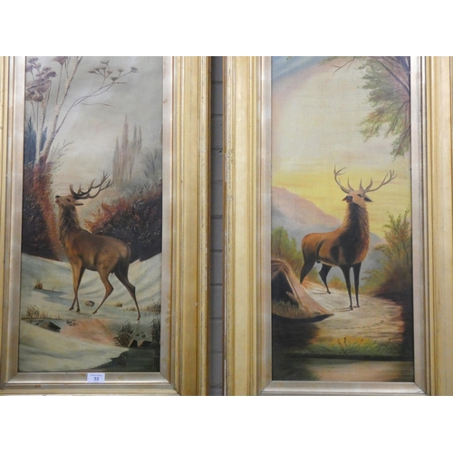 A pair of gilt framed oil paintings of stags, signed J Bucke 1904 ...