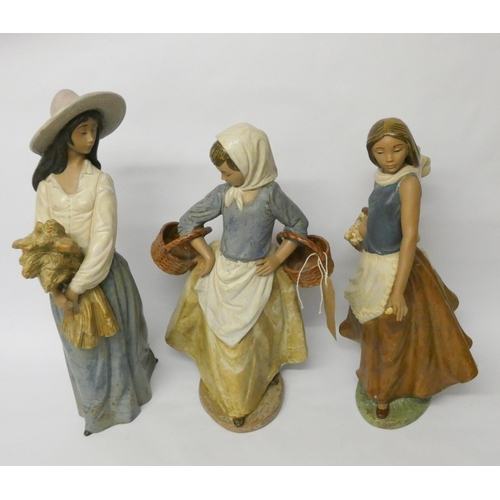 271 - Three large Nao figurines of girls carrying baskets - each approximately 15