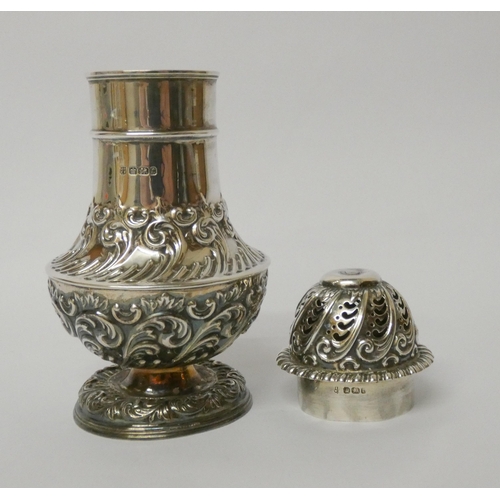 637 - A Victorian silver table sugar caster, embossed decoration, hallmarked Sheffield 1895, Fenton Bros. ... 