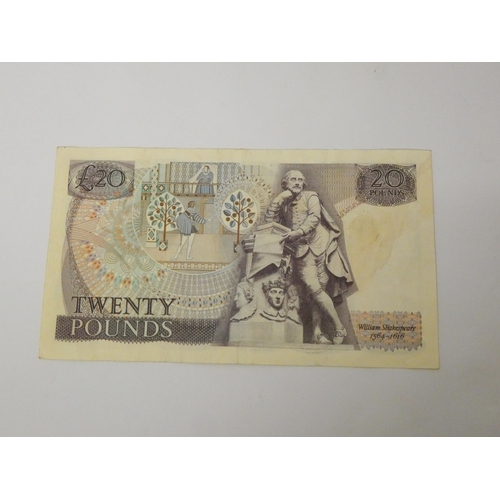 666 - £20 error note - from the 1980's unsigned by the Chief cashier