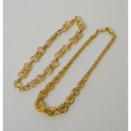 454 - Graduated rope twist 9ct yellow gold bracelet and a fancy link bracelet, 8.8gms