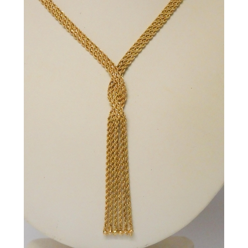 471 - Modern 9ct yellow gold plated link tassel dropper necklace, 9.3gms