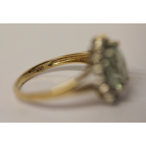 481 - 9ct gold lemon topaz and diamond ring, ring size J and a green topaz ring on 9ct gold band, size N, ... 