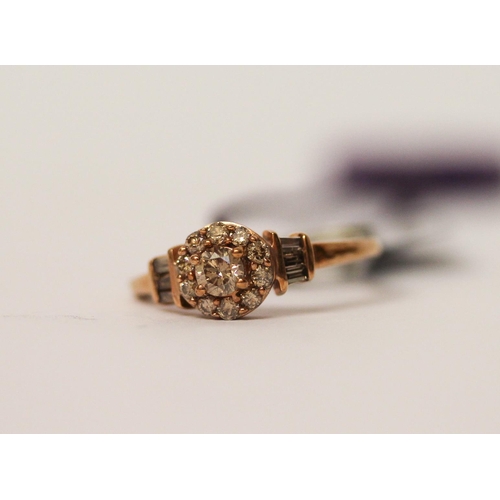 483 - 9ct gold champagne diamond cluster dress ring, ring size L, unworn with tag, 1.9gms