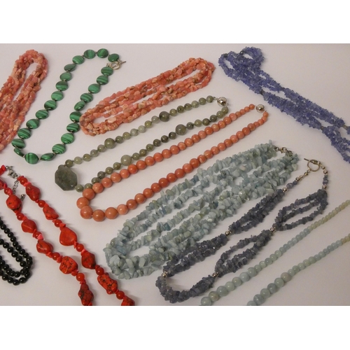 498 - A collection of modern semi-precious stone necklaces.