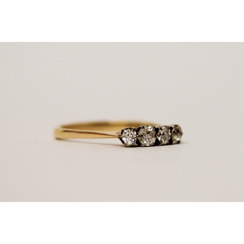 540 - A vintage four stone diamond ring, on 18ct yellow gold band, marked '18ct'. Ring size S, 2.8g