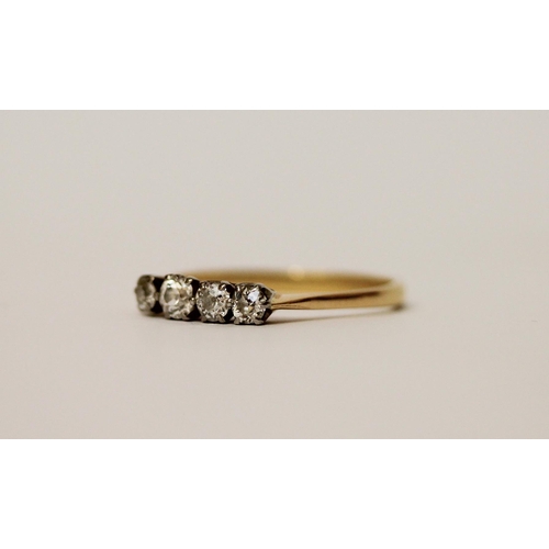 540 - A vintage four stone diamond ring, on 18ct yellow gold band, marked '18ct'. Ring size S, 2.8g