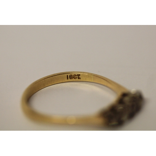 540 - A vintage four stone diamond ring, on 18ct yellow gold band, marked '18ct'. Ring size S, 2.8g