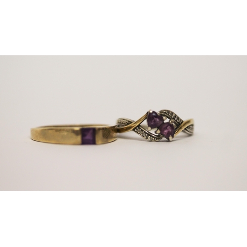 542 - Two  amethyst rings, both hallmarked, one 9ct , the other silve and gold,  gross weight 5.1 g, ring ... 