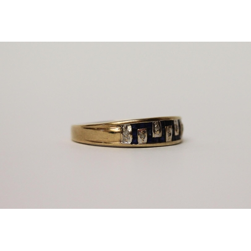 561 - Sapphire and diamond half hoop ring, of Greek key design on 9ct gold band, hallmarked, ring size Q, ... 