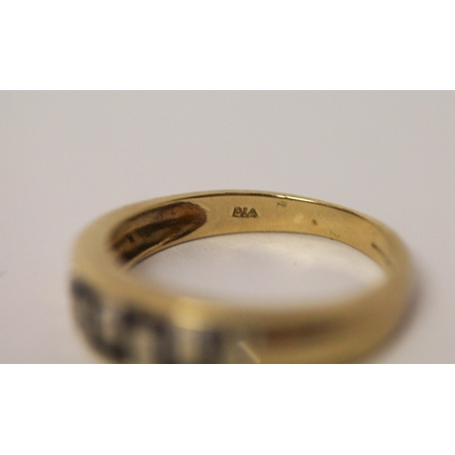 561 - Sapphire and diamond half hoop ring, of Greek key design on 9ct gold band, hallmarked, ring size Q, ... 