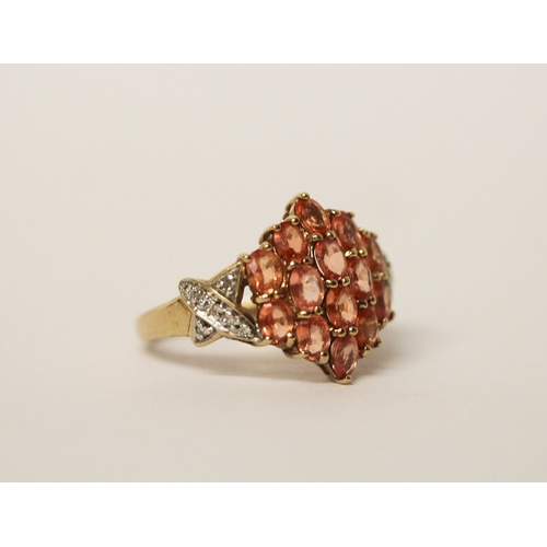 563 - Modern Morganite and diamond cluster dress ring on 9ct yellow gold band, ring size N, weight 3.3g