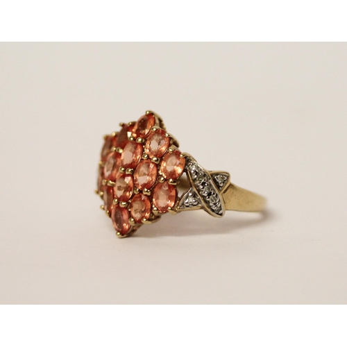 563 - Modern Morganite and diamond cluster dress ring on 9ct yellow gold band, ring size N, weight 3.3g