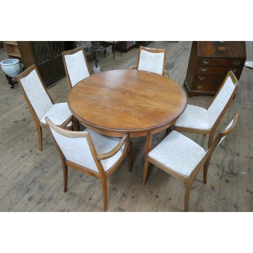 6 - 1960's/70's GPlan teak circular extending dining table with centre leaf and six matching chairs with... 