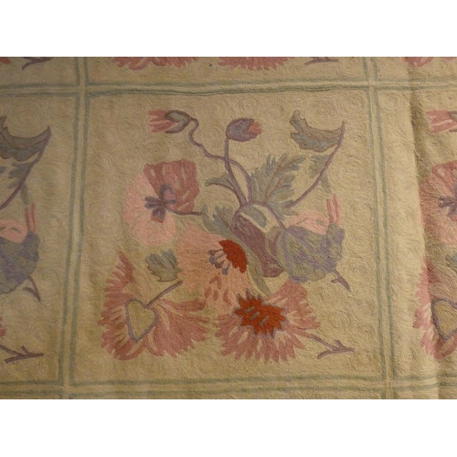 89 - A Kashmir floral tapestry rug, designed with embroidery within square panels,  8'6 x 6'