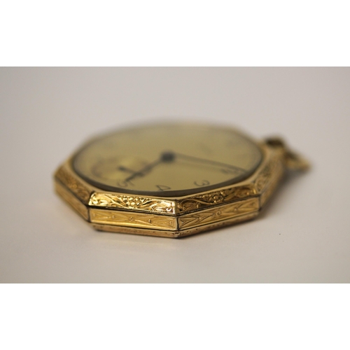 600 - Bertmar vintage gold plated open face pocket watch of octagonal form, in original fitted box