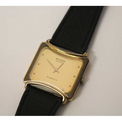 606 - Rado Florence quartz square dial wristwatch on black leather strap