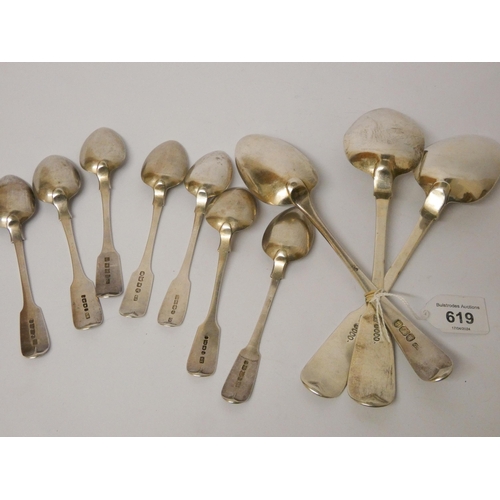 619 - A collection of 19th century spoons - teaspoons and three table spoons, gross weight 10.4 troy ounce... 