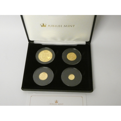 670 - Jubilee Mint 2021 22 carat gold proof Laurel four-coin set,  limited edition of 100, boxed with cert... 