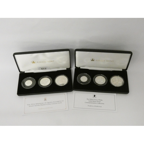 673 - Jubilee Mint - Two silver proof coin sets - Prince Philip & 95th Birthday Queen Elizabeth II, both b... 