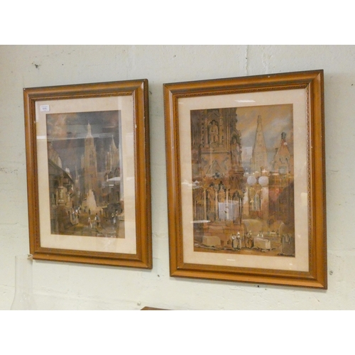 111 - A pair of gilt framed watercolours - continental street scenes, 17