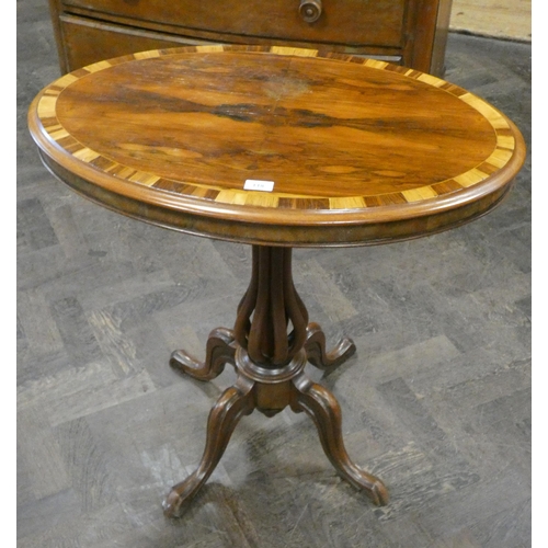 118 - Victorian oval rosewood and cross banded occasional table on pillar and quadruple base