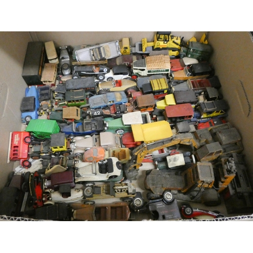 209 - A large box of played with model die cast cars