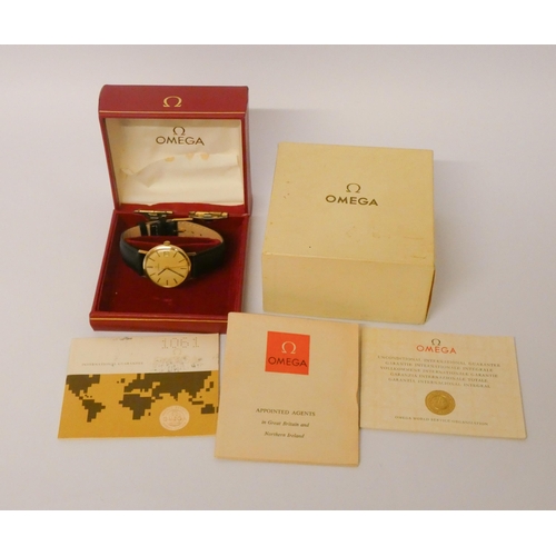 610 - Omega - gents vintage 9ct gold watch, with box and papers