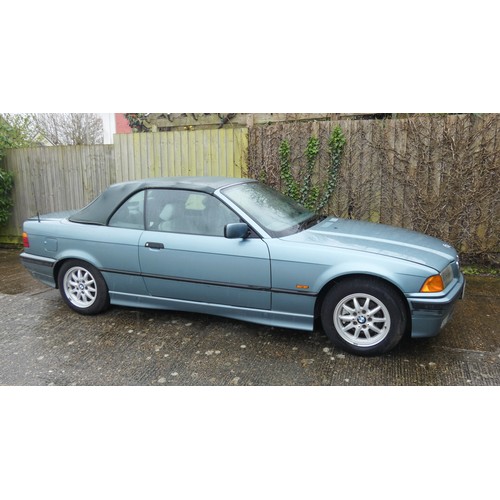 409 - A green 1997 automatic BMW 3 Series Convertible petrol car. 2793cc, registration P590 NLY, genuine 5... 